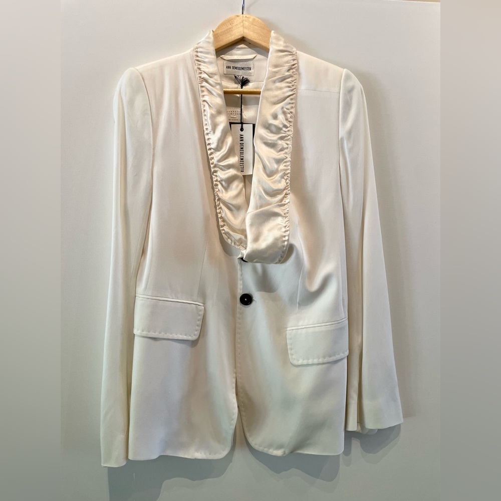 Ann Demeulemeester Vintage White Silk-Trim Blazer Jacket NWT